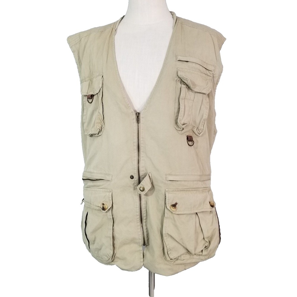 TravelSmith Cargo Vest Mens 2XL Khaki Tan Safari Hiking Photographer